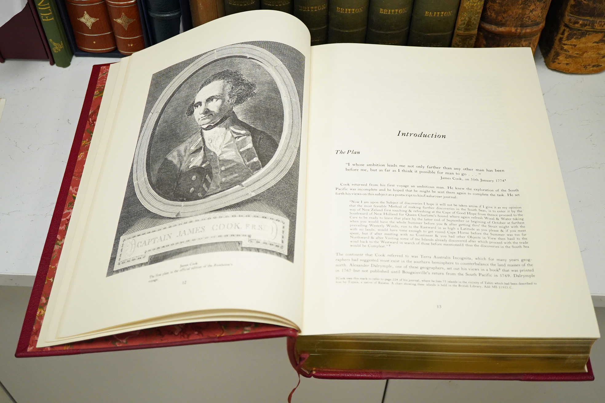 Cook, James - The Journal of H.M.S. Resolution, 1772-1775. Limited Edition (of 500 numbered copies). coloured and mounted frontis., 12 plates (some coloured and mounted), num. text illus.; publisher's gilt ruled three qu